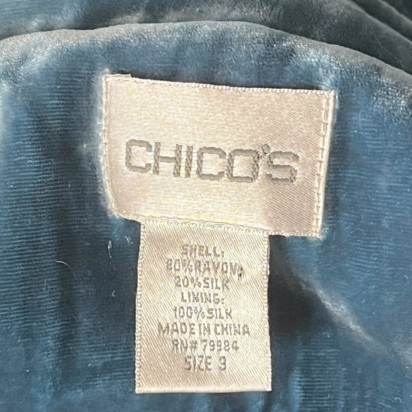 Chico’s Blazer Silk Rayon Blend Crushed Velvet Blue Vanity Size 3 - Picture 8 of 10